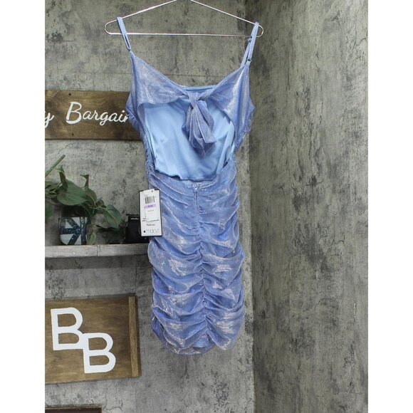 B. Darlin Juniors Lurex Shirred Cut Out Bodycon Mini Dress Blue / Silver 11 / 12 - Picture 2 of 9